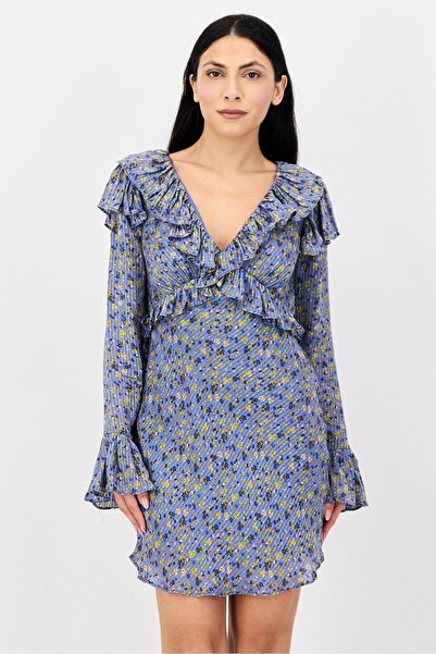 Free People فستان قصير نسائي بأكمام مكشكشة بنقشة زهور ، متعدد الألوان