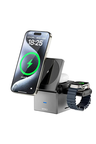 WIWU محطة الشحن اللاسلكي القابلة للطي 3 في 1 WI-W030 - رمادي