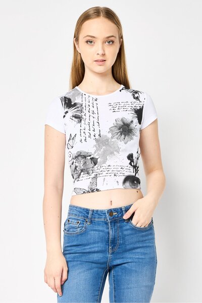 Don't Call Me Jennyfer Women Round Neck Allover Print Short Sleeve Top, Multi...