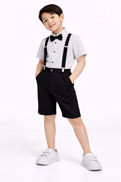 Victor and Jane Boys 4 Pc Set Formal Shirt, Shorts, Suspenders & Bow Tie Set