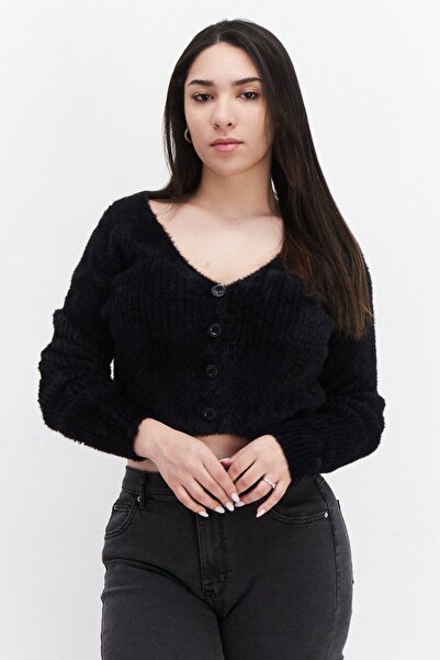 Don't Call Me Jennyfer Women V Neck Textured Cardigan, Black