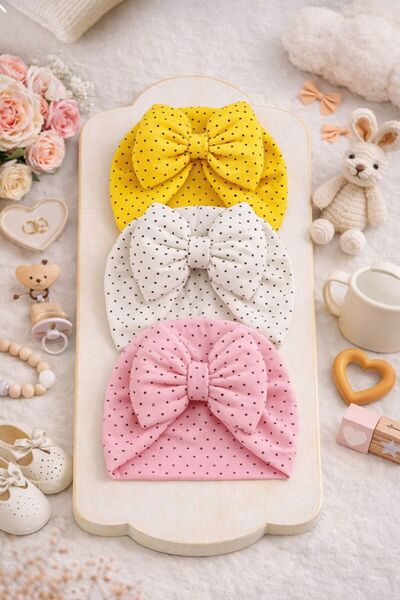 Peppino Fiyonklu Çift Kat Puantiyeli Bebek Bone 3'lü Set