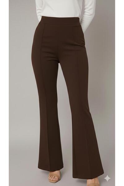 ECEYLÜL MODA Women's Black High-Waisted Flared Trousers - Stretchy Fabric