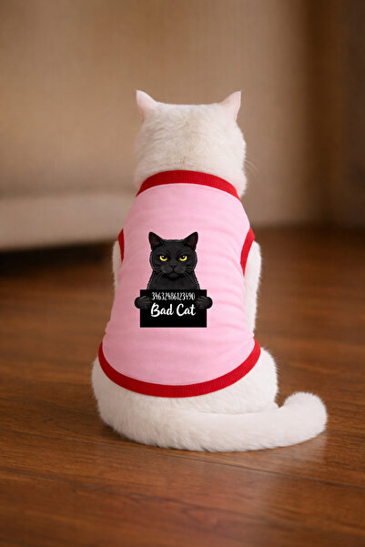 petite pati تيشيرت Pink Wanted للقطط مطبوع باللون الأسود مقاس XS (100% قطن ممشط)