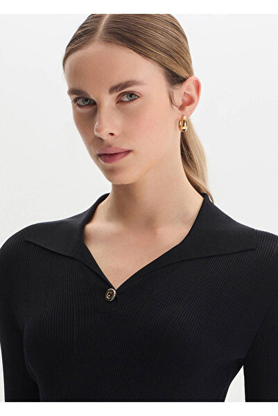 Knitss Siyah Polo Yaka Triko Üst