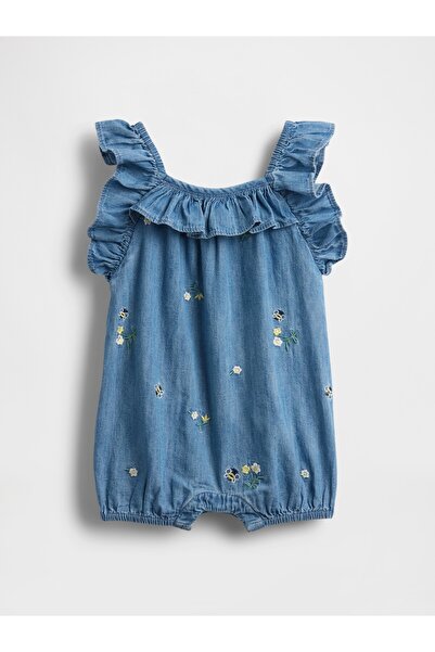 GAP Bebek Mavi Denim Ruffle Kısa Tulum