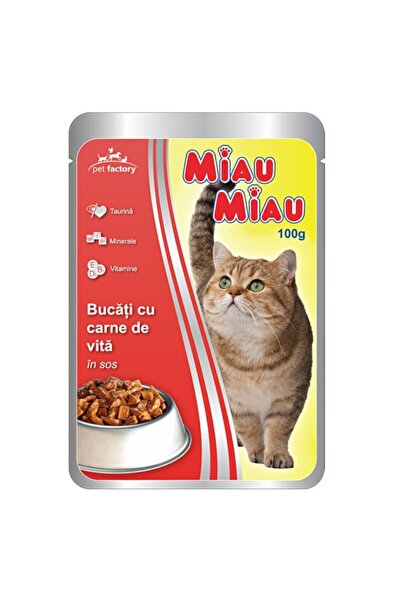 MIAU MIAU Set 18 x Hrana Umeda pentru Pisici Miau-Miau, Vita in Sos, Plic, 100 g