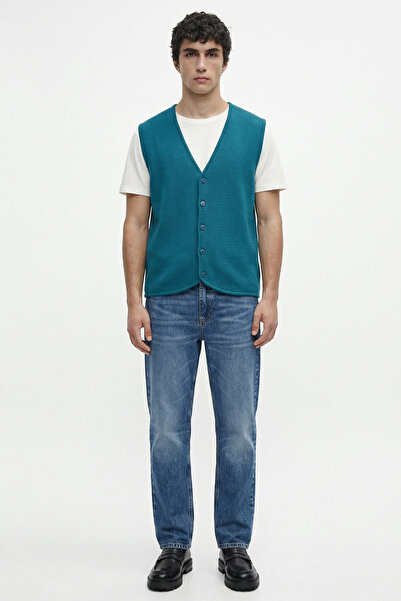 Sementa Classic V-Neck Knitwear Vest - Dark Turquoise - Black