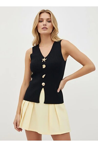 Park Karon Women's V-Neck Gold Accessory Detailed Premium Yarn Knitwear Sweat...