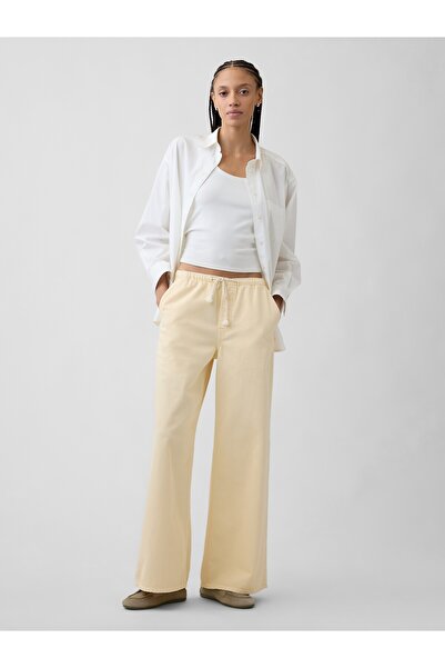GAP Kadın Sarı Mid Rise Pull-On Wide-Leg Jean Pantolon