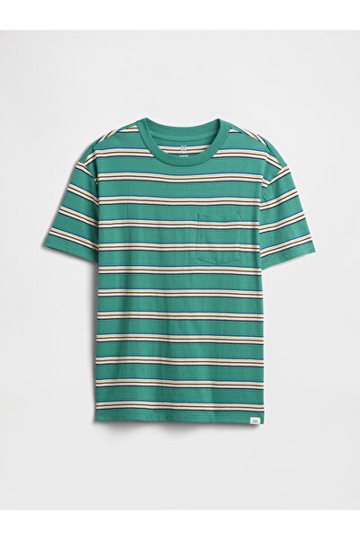 GAP Erkek Çocuk Yeşil Kids Everyday Soft Stripe Pocket T-Shirt