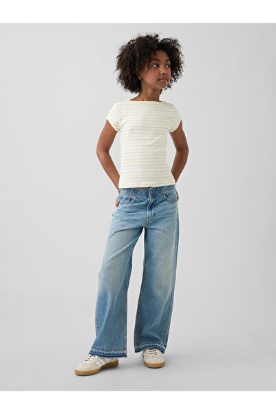 GAP Kız Çocuk Mavi Kids Düşük Bel Stride Wide-Leg Jean Pantolon