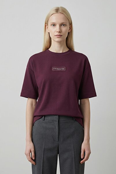 Rays 7876 Tricou cu mânecă scurtă cu broderie text, roșu claret