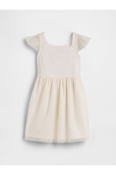 GAP Kız Bebek Kırık Beyaz %100 Geri Dönüştürülmüş Shine Flutter Elbise
