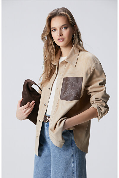 Network Bej Cep Detaylı Süet Gömlek