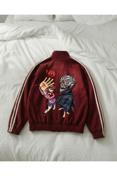 Touz Moda Çift Çizgili Baskılı Oversize China Unisex Ceket