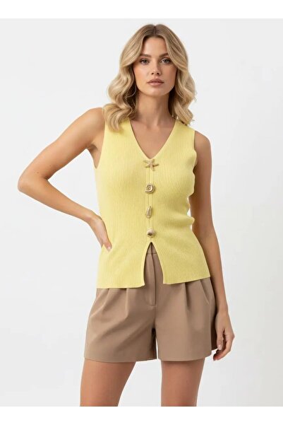 Park Karon Women's V-Neck Gold Accessory Detailed Premium Yarn Knitwear Sweat...