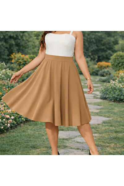 MRDN MODA Büyük beden likrali midi boy kloş etek