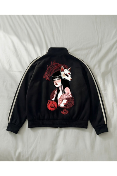 Toum Double Striped Oversize Printed China Unisex Jacket