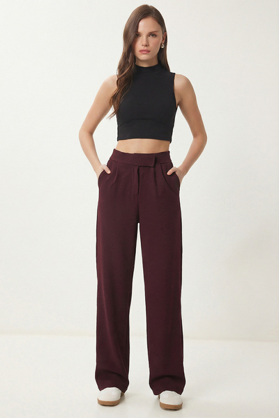 Lovelyİstanbul Beli Velcro Comfortable Palazzo Trousers Lrv0003 Mürdüm