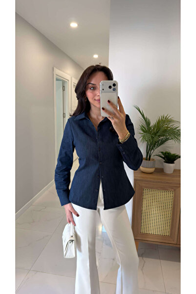 BİRCANÇİL Fitro Синя Slim Fit Лікра Денім Сорочка