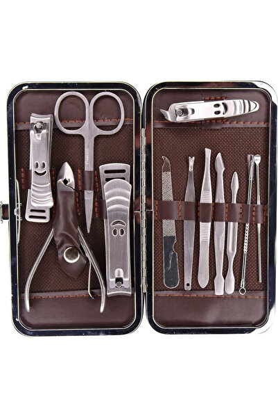 Go İthalat Nail Clippers Nail Care Set 12 Piece Set with Leather Case (5343)