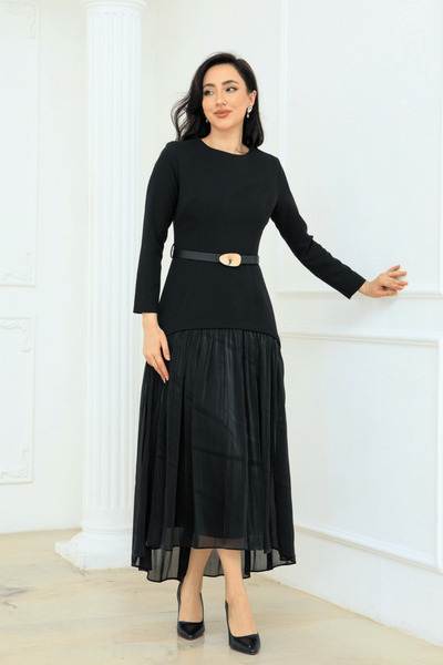 BEYBOS فستان من قماش الشيفون من أطلس ألت - أسود