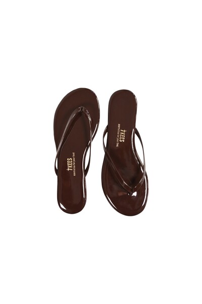 Tkees Women's Classic Patent Leather Brown Stylish Daily Flip Flops