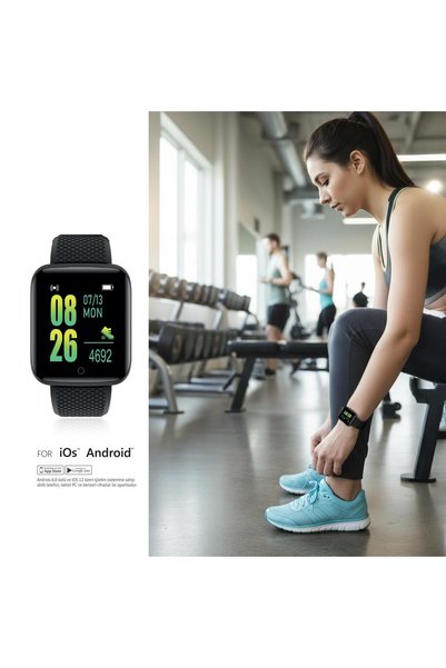 Polosmart PBS153 Titreşimli Adım Sayar Müzik Kontrol Spor Mod Bluetooth Akıllı Saat Siyah