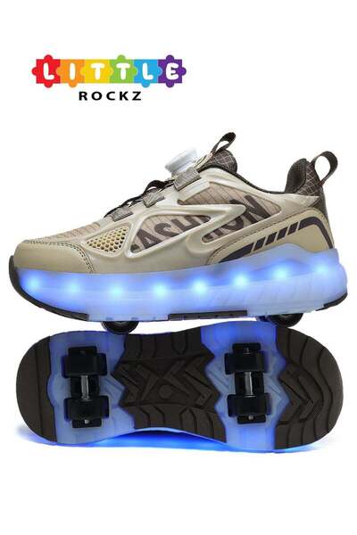 Little Rockz Kids Four Wheel Roller Shoes Rechargeable LED Flash Light Sneake...