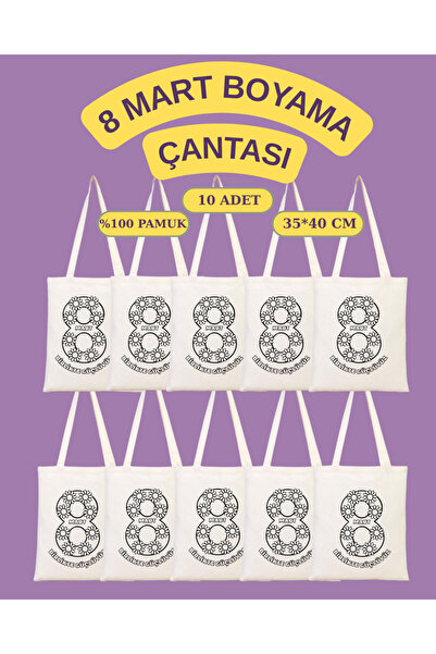 Cemira 10 Adet 8 Mart Kadınlar Günü Boyama Çantası, Çanta Boyama Seti 35*40 cm