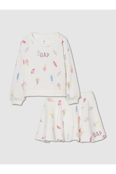 GAP Kız Bebek Beyaz VintageSoft Terry Logo Etek Takım