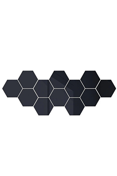 LILY Set de 12 oglinzi decorative acrilic autoadezive în formă de hexagon NEGRU