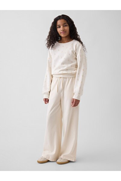 GAP Kız Çocuk Kırık Beyaz Relaxed Wide-Leg Eşofman Altı
