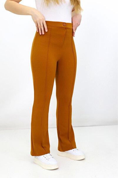 cheen Γυναικείο παντελόνι με ψηλή μέση σε χρώμα μουστάρδας