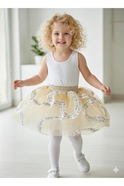 Milangel organze üzeri özel işlemeli baskılı tütü etek