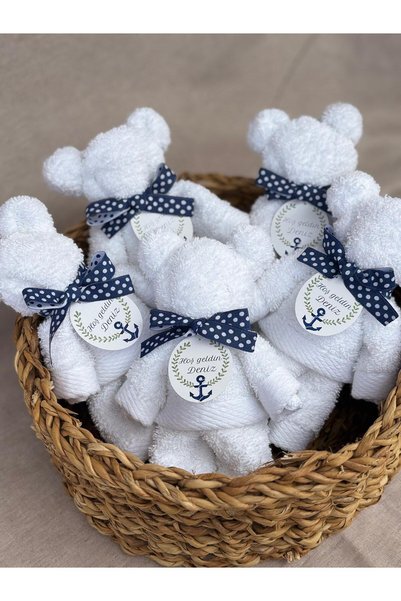 S&R 5 Pieces Baby Gift Towel Looking Like a Teddy Bear Hospital Release Newborn Gift Navy Blue