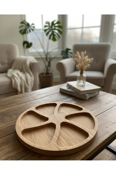 ORENDABARK Lüks Masif Ahşap 6 Bölmeli Döner Sunumluk & Çerezlik