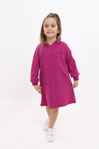 Toontoy Girl's Printed Oversized Hooded Pocket Long Sleeve Dress -