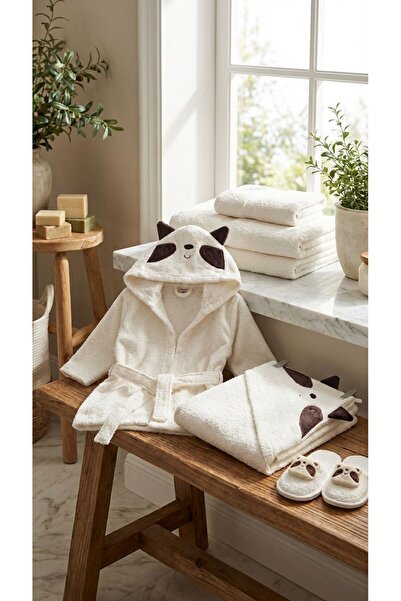 Bebitof Unisex Raccoon Hooded Bathrobe Set - 100% Cotton