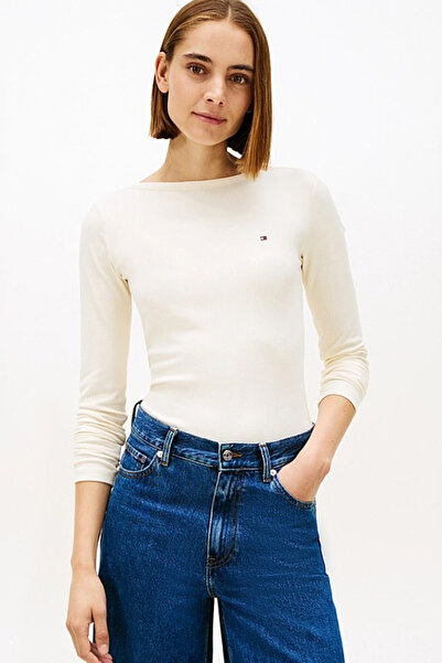 Tommy Hilfiger Kadın İnce Fitilli Uzun Kollu Bluz - Krem