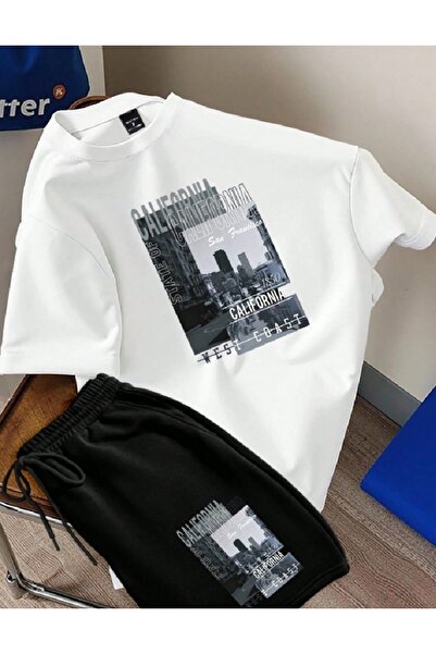 PENTHİLUS طقم رجالي مكون من قطعتين - تي شيرت وشورت بقصة مريحة