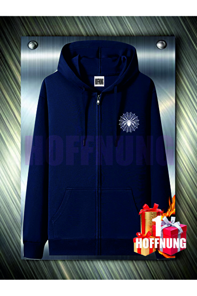 HOFFNUNG Zip Spider Patterned 2-Thread Oversize Black Cardigan