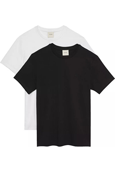 Calvin Klein Erkek Ss Stretch Cotton Slim Tee 2Pk T-Shirt - Siyah & Beyaz