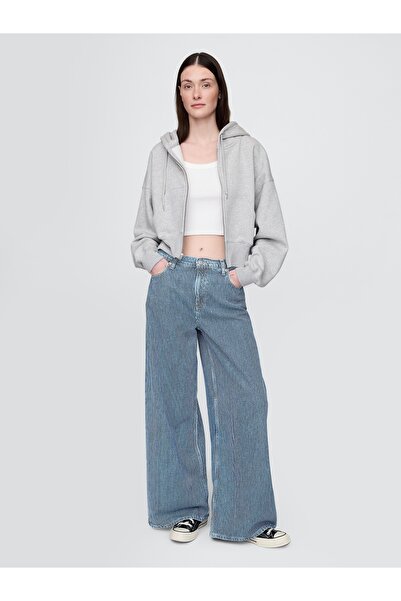 GAP Kadın Mavi Mid Rise UltraSoft Denim Çizgili Baggy Jean Pantolon