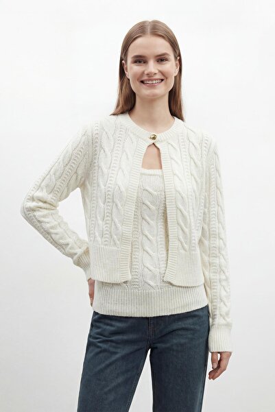 Soul Women's Knitted Top and Bottom Set - 31778Tks - Ecru