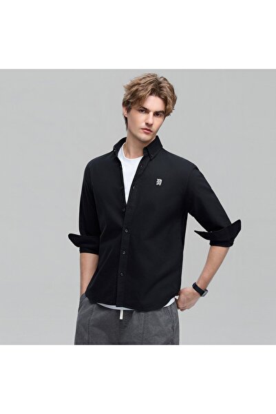 Giordano قميص رجالي بأكمام طويلة بنقشة أسد أكسفورد ضيقة