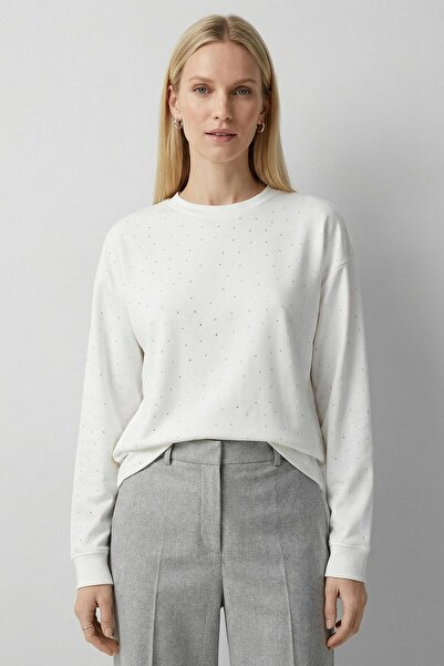 Rays 8256 Bluză cu mânecă lungă, cu aplicații de pietre, Ecru