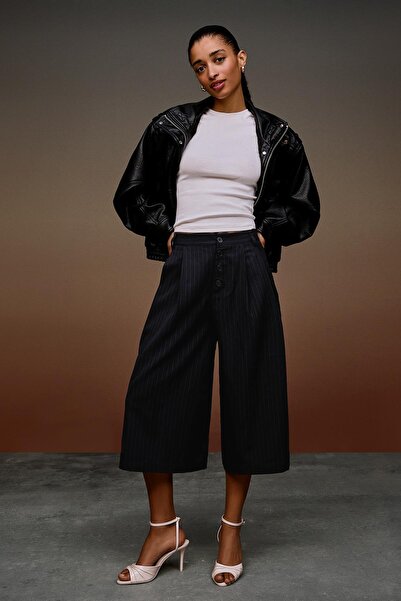 Bershka Çizgili bermuda culotte pantolon