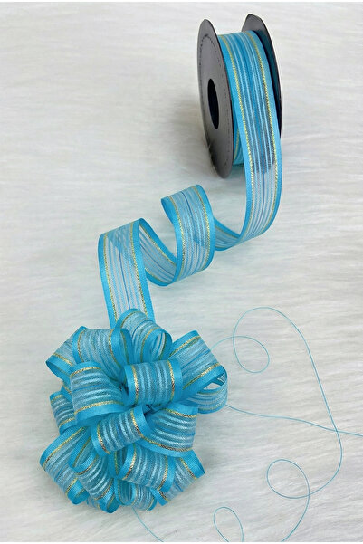 ZEYMERADE Pull-Out Chiffon Ribbon Blue Gold Glitter 2.5cm 20Mt, Bride, Bundle...